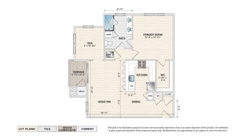 Floor plan for 1 bed, 1 bath, 957 sqft